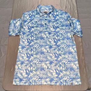 Ocean Coast Mens Performance / Fishing Polo Shirt Blue Palm UPF 30 Medium NEW